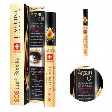 Eveline 5W1 SOS Lash Booster Serum Odżywka do Rzęs z Olejem Arganowym 10ml