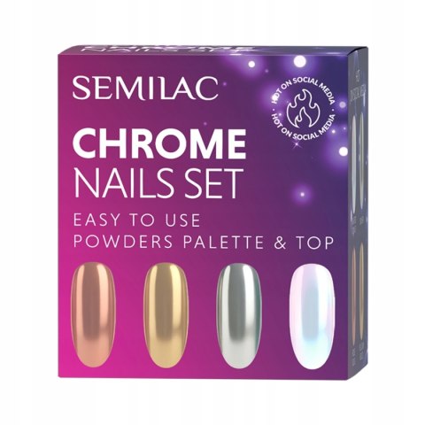 SEMILAC ZESTAW DO PAZNOKCI TOP NO WIPE + PYŁKI NA PALETCE CHROME NAILS SET