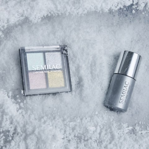SEMILAC ZESTAW DO PAZNOKCI TOP NO WIPE + PYŁKI NA PALETCE CHROME NAILS SET