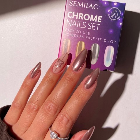 SEMILAC ZESTAW DO PAZNOKCI TOP NO WIPE + PYŁKI NA PALETCE CHROME NAILS SET