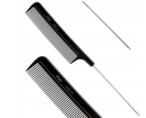 Grzebień fryzjerski z metalowym szpikulcem do tapirowania CZARNY XHAIR 118