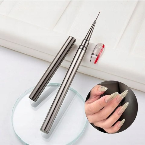 Pędzelek Do Zdobień Wzorów French Cienki Precyzyjny 18 mm - Szary Satynowy