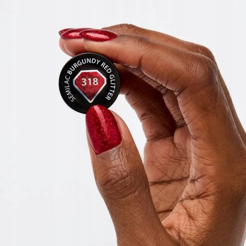 SEMILAC LAKIER HYBRYDOWY 318 BURGUNDY RED GLITTER 7ml