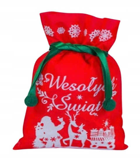 WOREK PREZENTOWY Torebka Pakado fizelina 20X30 CM WESOŁYCH ŚWIĄT CZERWONA