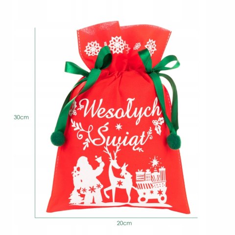 WOREK PREZENTOWY Torebka Pakado fizelina 20X30 CM WESOŁYCH ŚWIĄT CZERWONA