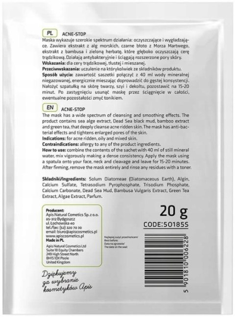 APIS MASKA ALGOWA Z EKSTR Z BAMBUSA ACNE STOP 20g