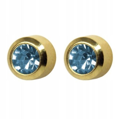 STUDEX AKWAMARYN złoty oprawa pełna 1 para KOLCZYKI SYSTEM PLUS