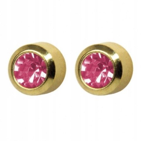 STUDEX KOLCZYKI CYRKON RÓŻOWY OPRAWA PEŁNA ZŁOTA SYSTEM PLUS