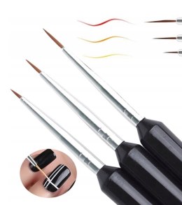 Zestaw Pędzelków do Zdobień Paznokci Żel Akryl Czarne 3szt