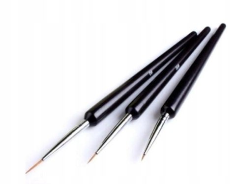 Zestaw Pędzelków do Zdobień Paznokci Żel Akryl Czarne 3szt