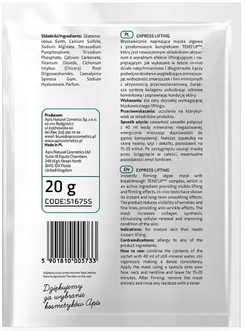 APIS Express Lifting intensywnie napinająca maska algowa 20g