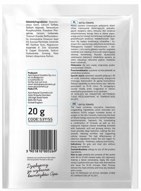 APIS Oxy O2 TERAPIS dotleniająca maska algowa z aktywnym tlenem 20g