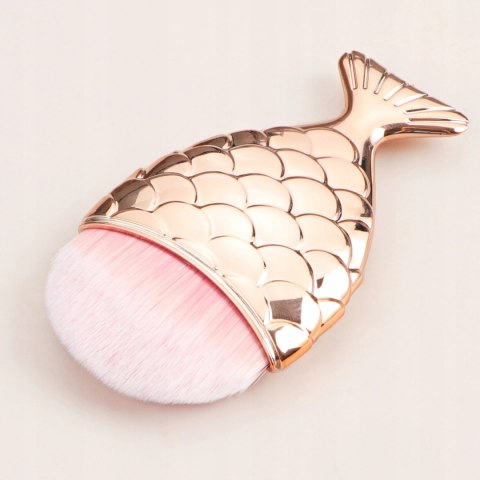 Pędzel rybka do odpylania pyłu pudru różu makijażu złoto-różowa