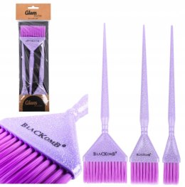 ZESTAW PĘDZLI FRYZJERSKICH DO FARBOWANIA 3 SZT FIOLET BROKAT BPZ001