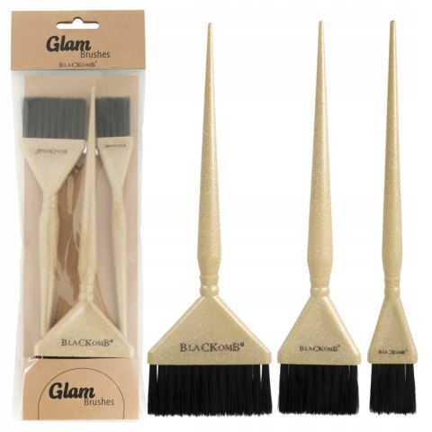ZESTAW PĘDZLI FRYZJERSKICH DO FARBOWANIA 3 SZT ZŁOTE BROKATOWE BPZ002
