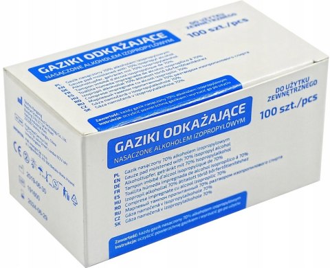 Gaziki 65x30 mm nasączone alkoholem 100 szt