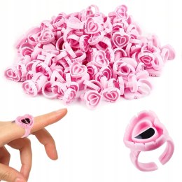 PIERŚCIONKI NA KLEJ DO RZĘS LUB TUSZ różowe serduszko 100 szt.