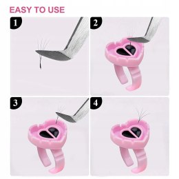 PIERŚCIONKI NA KLEJ DO RZĘS LUB TUSZ różowe serduszko 100 szt.