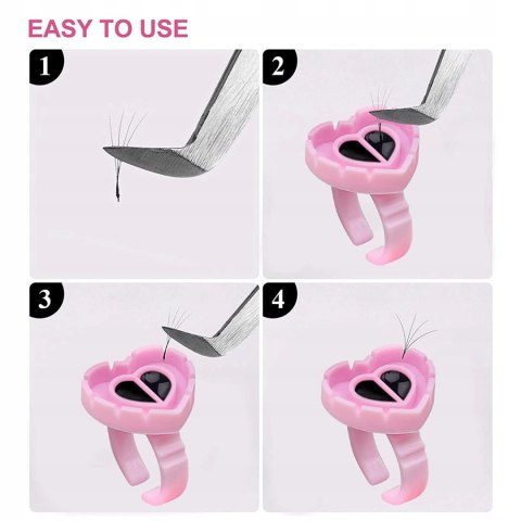 PIERŚCIONKI NA KLEJ DO RZĘS LUB TUSZ różowe serduszko 100 szt.