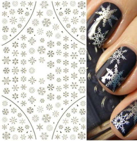 NAKLEJKA SAMOPRZYLEPNA CIENKA Srebrna Gwiazdki Śnieżynki F282 MOLLY NAILS