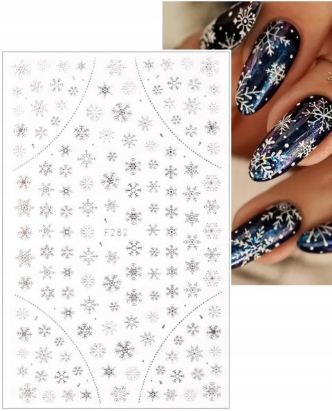 NAKLEJKA SAMOPRZYLEPNA CIENKA Srebrna Gwiazdki Śnieżynki F282 MOLLY NAILS