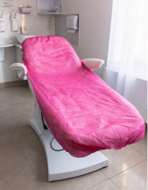 Prześcieradło Podkład z Gumką Flizelinowy na Materac 90x220cm 10szt Różowe