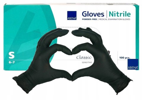 Rękawiczki Nitylowe Bezpudrowe Czarne Jednorazowe 100 sztuk Rozmiar S Abena