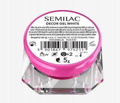 SEMILAC Żel do zdobień paznokci biały DECOR GEL WHITE 5g