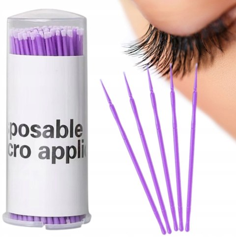 Aplikatory Do Rzęs FIOLETOWE 100 szt. Szczoteczki Brush 1mm