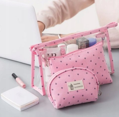 Kosmetyczka damska różowa 3 części