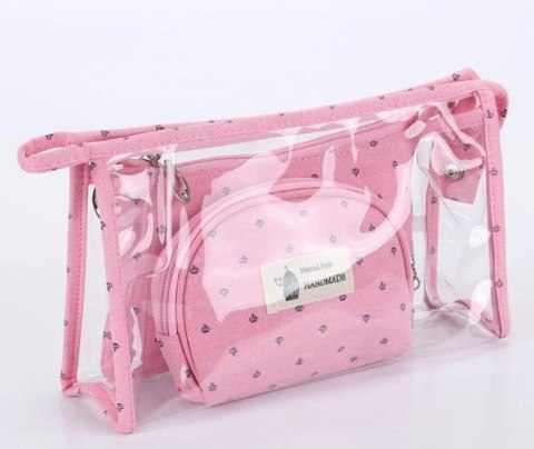Kosmetyczka damska różowa 3 części