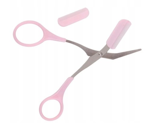 NOŻYCZKI DO BRWI Z GRZEBIENIEM RÓŻOWE