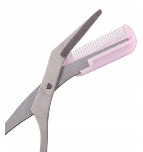NOŻYCZKI DO BRWI Z GRZEBIENIEM RÓŻOWE