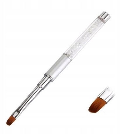 PĘDZEL okrągły do żelu #8 z kryształkami CLEAR